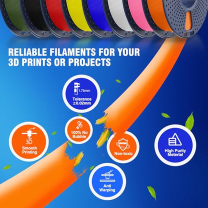 JAYO Rapid PLA 3D Printer Filament Bundle 2KG, 8 Pack 250g - color: 0.25kg*8(black/White/Blue/Red/Pink/Orange/Yellow/Green)