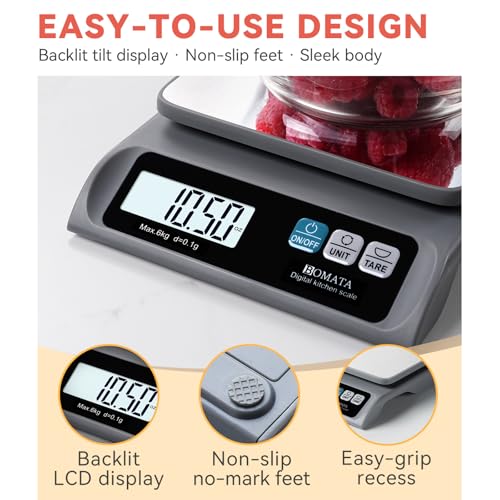 BOMATA 13lb/0.1g Precision Digital Food Scale for Kitchen, Grams and Ounces - color: Grey Rechargeable
