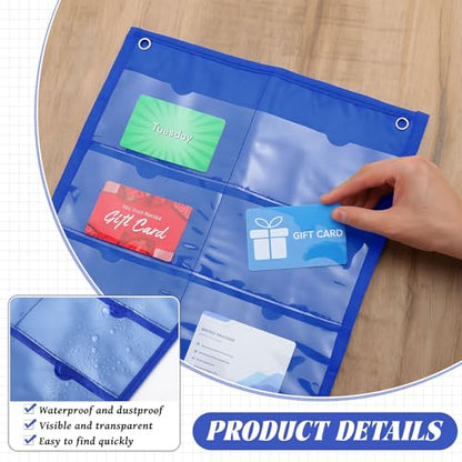 AmazingSpark 2 Pack 3'' x 5'' Index Card Holder Sleeve 16 Slot Plastic Organizer Hanging Wall Mount Business Note Cardholder PVC Clear Organizer Pocket for Classroom Office Library Home (Blue) - color: Blue
