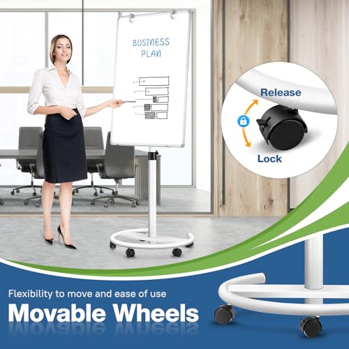 Magnetic Mobile Whiteboard, 40"x28", Height Adjustable Flip Chart Easel - color: Rolling, size: 28"W x 40"H