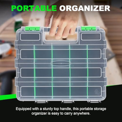 Tool Box with Transparent Lid, 2 Pack Hardware Organizer Box - color: Green