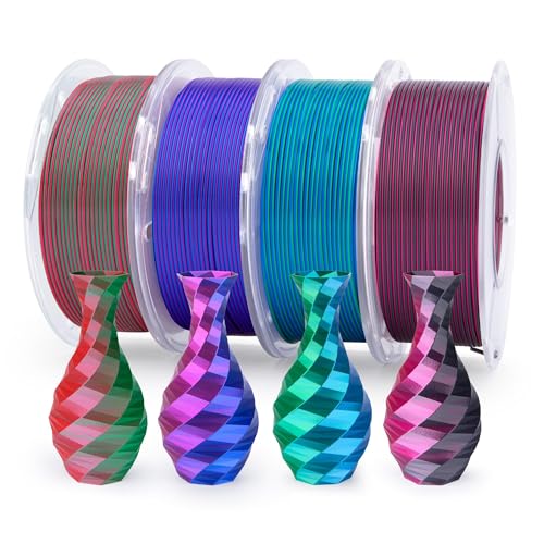 ELEGOO Silk PLA 3D Printer Filament Bundle 1.75mm 4 * 250g Dual Colors - color: 250g*4 Dual Red Green/Blue Purple/Black Red/Blue Green