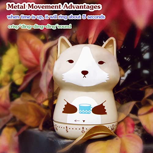 Mechanical Kitchen Timer, Cute Animal Timer for Kids, Wind Up 60 Minutes Manual Countdown Timer for Classroom, Home, Study and Cooking (Beige Wolf) - color: Beige Wolf