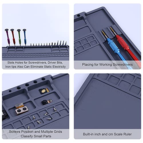 Premium Heat Resistant 932°F Anti Static Mat for Computer, Laptop, Cellphone Electronics Repair, HPFIX ESD Work Mat with Static Grounding Kit Include Grounding Plug, Grounding Cord, ESD Wristband