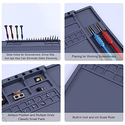 Premium Heat Resistant 932°F Anti Static Mat for Computer, Laptop, Cellphone Electronics Repair, HPFIX ESD Work Mat with Static Grounding Kit Include Grounding Plug, Grounding Cord, ESD Wristband