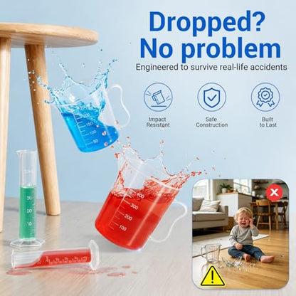 moveland 28PCS Plastic Test Tubes and Beaker Set for Classroom and Lab Use