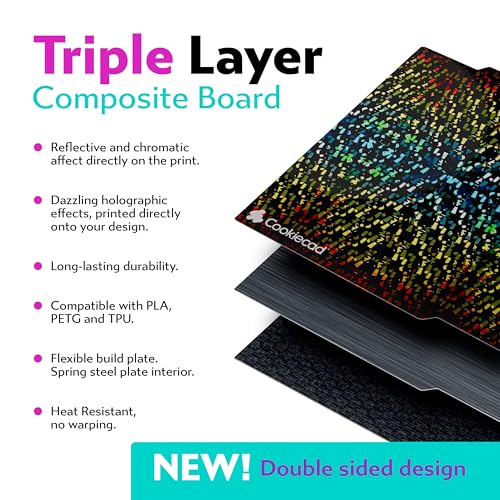 Cookiecad Cookie Sheet - Holographic 3D Printer Build Plate - Double Sided Reflective 3D Printer Bed, Flexible Spring Steel 3D Printer Platform (Chromatic Shatter, 180x180) - size: 180x180, style: Chromatic Shatter