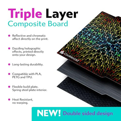 Cookiecad Cookie Sheet - Holographic 3D Printer Build Plate - Double Sided Reflective 3D Printer Bed, Flexible Spring Steel 3D Printer Platform (Chromatic Shatter, 180x180) - size: 180x180, style: Chromatic Shatter