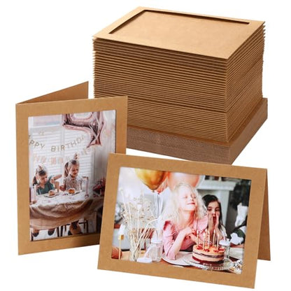 50 Sets Photo Frame Cards with Envelopes 5x7 Paper Picture Frames Bulk - color: Kraft, size: 5X7