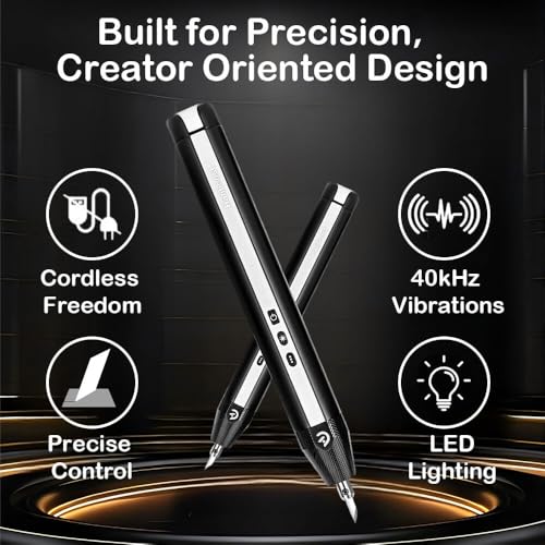Hanboost C1 Wireless Ultrasonic Cutter, 40,000Hz Electric Craft Knife, 3 Power Modes & LED, Portable Hobby Tool for 3D Print Support Removal, Plastic Model, Leather, Wood & DIY Makers