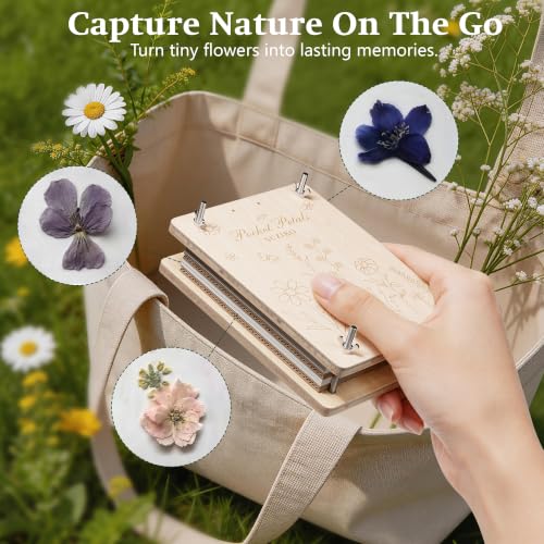 Suziko Pocket Flower Press Kit, Portable Mini Wooden Flower Press with10 Layers Drying Boards & Papers
