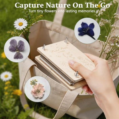 Suziko Pocket Flower Press Kit, Portable Mini Wooden Flower Press with10 Layers Drying Boards & Papers