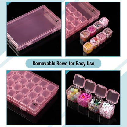 Mr. Pen- Bead Storage Containers, 28 Grids, 2 Pack, Transparent Pink - color: Transparent Pink, size: 2 Pack-56 Pcs(6.8"x4.4"x1")