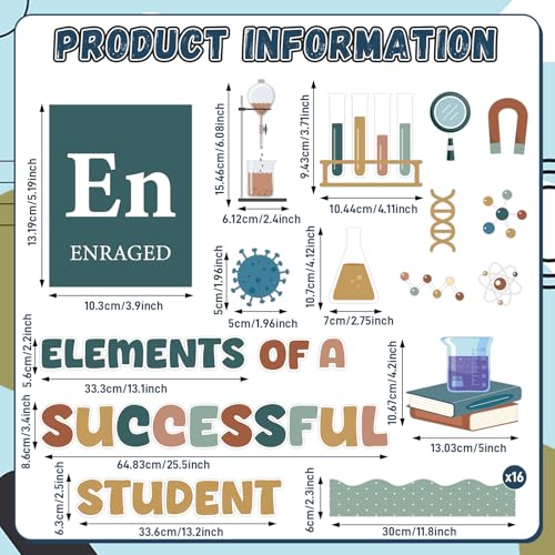 Science Bulletin Board Set Retro Boho Classroom Decor Chemistry Periodic Table of Elements Bulletin Board Scientist Lab Motivational Paper Cutouts for High School Wall Teacher Supplies - style: Eucalyptus