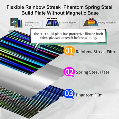 IdeaFormer-3D Smooth H1H Build Plate for Creality K1 Max, Ender 3 V3 Plus Double Sided Rainbow Streak+Phantom H1H Spring Steel Bed Plate Flexible K1 Max Sheet 315x310 mm No Magnetic Plate - color: Rainbow Streak+Phantom H1H