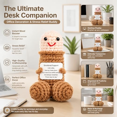 Emotional Support Handmade Crochet Doll, Positive Desk Ornament - color: Brown B W