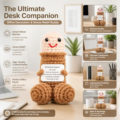 Emotional Support Handmade Crochet Doll, Positive Desk Ornament - color: Brown B W