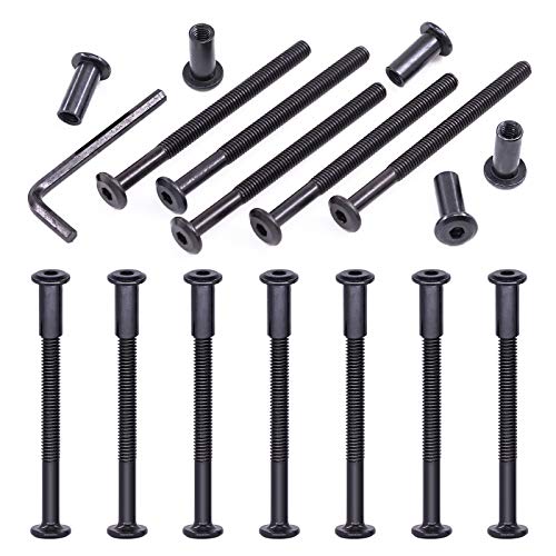 Swpeet 25Pcs M6x80mm Carbon Steel Black Hex Drive Socket Cap Bolts Barrel Nuts Assortment Kit with 1Pcs Allen Wrench, Screw Post Fit for Furniture Countsunk Belt Buckle Leather Binding Bolts - size: M6x80mm