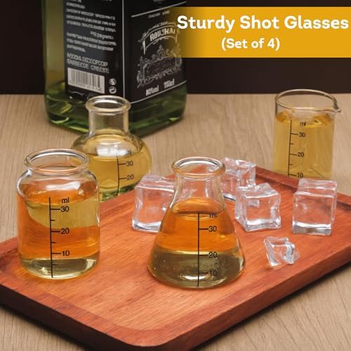 Lily's Home Mini Science Beaker Shot Glasses Set of 8- Clear Glass Lab Flask Cups | Gift for Chemistry & Bio Grads, Nurses, Doctors, Scientists | Fun Party Drinkware for Themed Events - color: Clear - 8PK