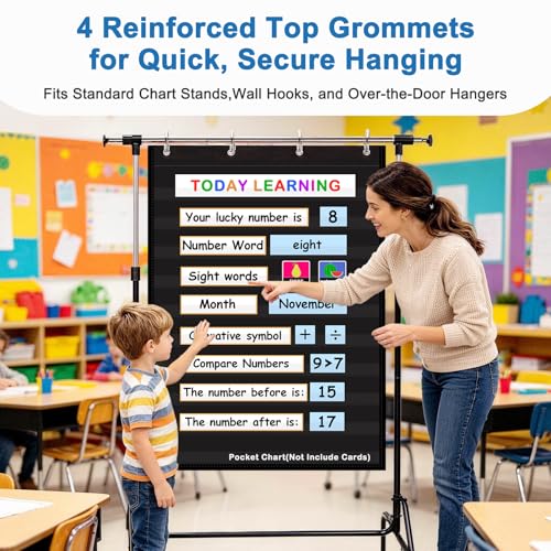 AUVCAS 10-Pocket Standard Pocket Chart for Homeschool & Classroom, Black - color: Black-2, size: 43"L x 28"W