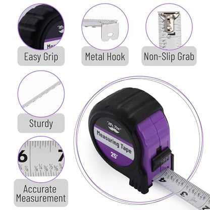 Mr. Pen- Retractable Tape Measure 25 ft, Purple, Easy Read - color: Purple, size: 1 pcs
