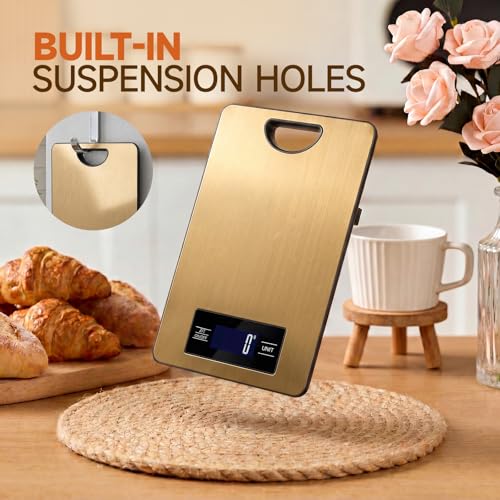 Food Scale, Digital Kitchen Scale with Hanging Loop, 11lb Baking Scale - color: Champagne gold