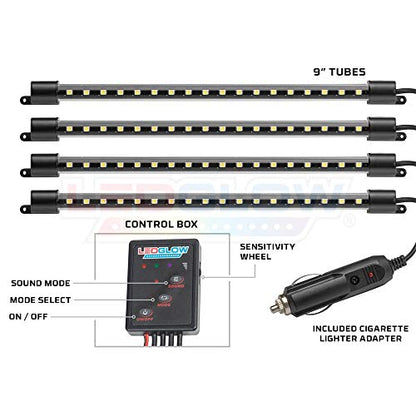 LEDGlow 4pc Red LED Interior Footwell Lighting Kit w/Cigarette Adapter