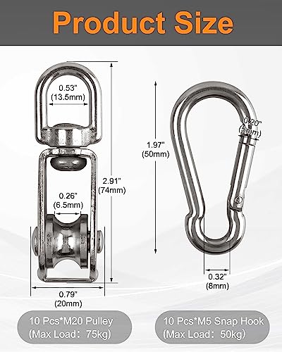 10 Pcs M20 Single Pulley Block, 304 Stainless Steel Lifting Pulleys - style: 10*m20 Pulley/Hook