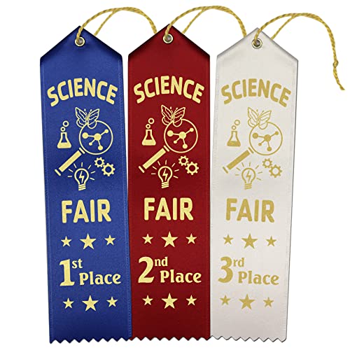RibbonsNow Science Fair Award Ribbons 1st - 2nd - 3rd Place – 45 Total Ribbons - 15 Each Place with Card & String - size: 45 Total Ribbons