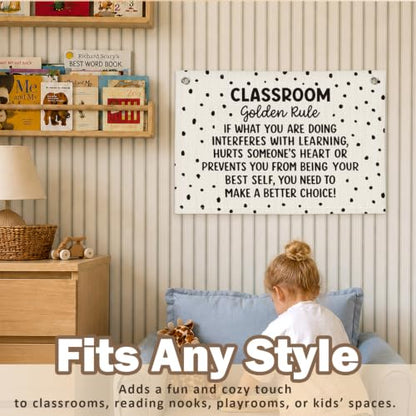 Black and White Classroom Golden Rule Decor Wall Hanging Banner - color: 02-Classroom Golden Rule - Black Polka Dot