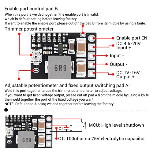 DROK 1.8V/2.5V/3.3V/12V/9V/5V Buck Converter Adjustable Pack of 5 - color: Black