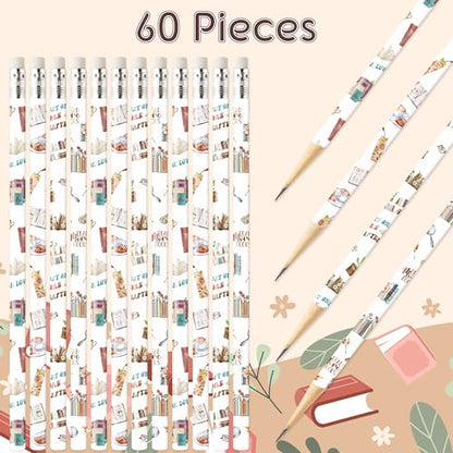 Xqumoi 60Pcs Book Lover Pencils with Erasers - Bookish #2 HB Wooden Pencils in Bulk Reading Party Favors Book Club Bookworms Gifts Student Classroom Rewards Back to School Goodie Bag Fillers - style: Book lover