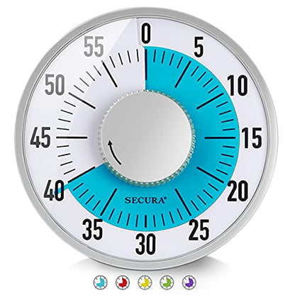 Secura 60-Minute Visual Timer 6-Inch Mechanical Countdown Timers for Teaching, Meeting, Cooking, Working - Timer for Kids with Magnetic Backing, Foldable Legs, Hanging Hole (Blue) - color: Blue