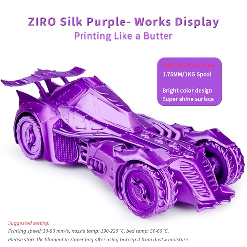 ZIRO Silk PLA Filament, Shiny 1.75mm 3D Printing Material, 1kg Purple - color: Silky-purple