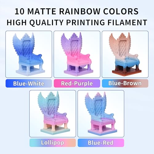 RAMBERY Matte Rainbow PLA 3D Printer Filament Bundle, 10 Colors Total 10kg, 1.75mm Multicolor Gradient 3D Printing Filament for Most FDM 3D Printers, 1KG Spool (2.2lbs) x 10 PCS - color: Matte Rainbow 10 Colors, size: 10KG