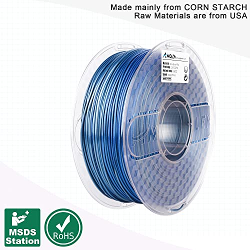 AMOLEN PLA 3D Printer Filament, PLA Filament 1.75mm Silk Shiny Filament Blue Silver Filament, 3D Printing Filament 1KG/2.2lb - color: Silk Gradient Blue Silver