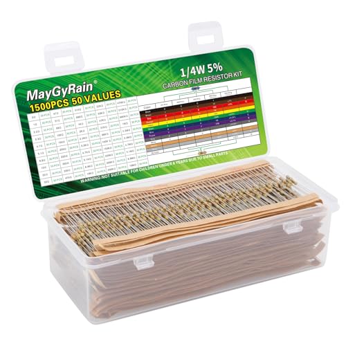 Carbon Film Resistor Kit, 50 Values 1/4W 5% Tolerance Resistors Assortment,0-10M Ohm Through Hole Resistors with Storage Box for Arduino,DIY Electronics Circuit Repair (1/4WJ-50V-1500PCS, Carbon) - style: 1/4WJ-50V-1500PCS