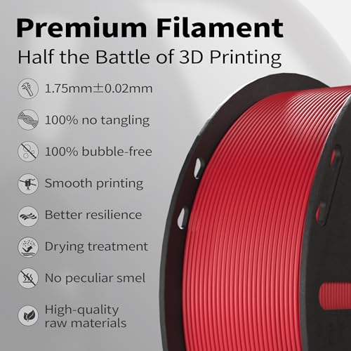 PLA+ Filament 1.75mm Red 1kg,Dimensional Accuracy +/- 0.02mm - color: Red