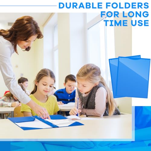 Henoyso 48 Pcs Plastic Folder with Clear Front Pocket and 3 Prongs Heavy Duty Plastic Folders with Card Slot Pocket Folders with Prongs for School Office Home(Blue) - color: Blue