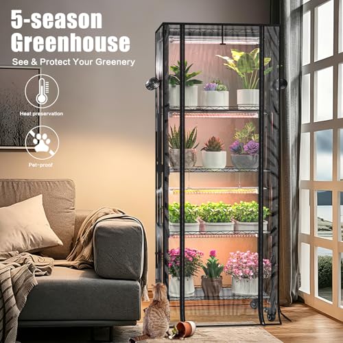 Indoor Greenhouse with Grow Lights, 23.2"L×13.4"W×61.4"H with 72W - size: 5-Tier Large PVC Greenhouse With Light