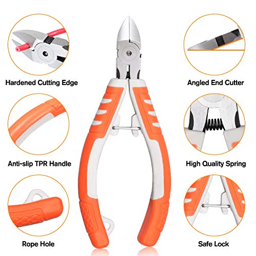 SPEEDWOX Precision Diagonal Cutting Pliers 5 Inches Wire Flush Cutters Ultra Sharp Electronics Pliers Model Sprue Wire Clippers Side Cutting Nippers with Safety Lock and Protective Holster CR-V Steel - style: A