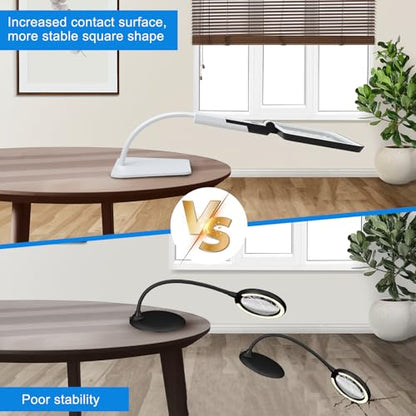 5X Tabletop Magnifying Glass with Light,Detachable and Foldable Acrylic Lenses Handheld Magnifying Glass,Lightweight Rectangular Flexible Gooseneck Magnifier for Seniors Reading、Close Work - style: Magnifying glass with base