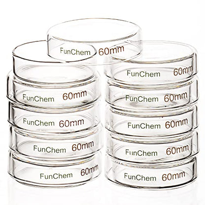 FunChem Glass Petri Dishes, Autoclavable Glass Cell Culture Dishes Lab Dishes with Clear Lid, 60x15 mm, Pack of 10 - size: 60 x 15 mm