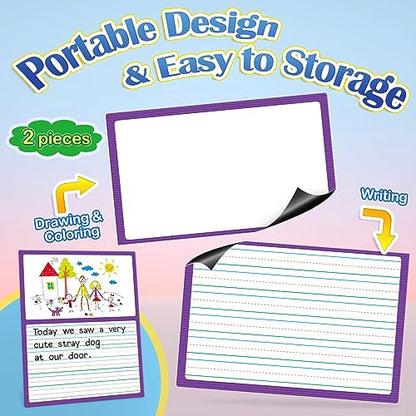 Aizweb Giant Magnetic Draw & Write Paper,Dry Erase Handwriting Lined for Classroom Whiteboard Accessories, Writing Chart Paper Teacher Must Have Homeschool Teaching Supplies,Teacher Essential - style: Draw & Write