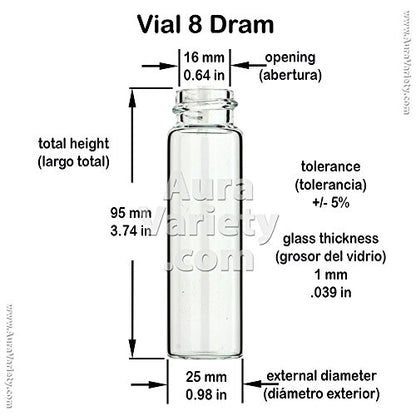Made in USA 6 Pack 8 DRAM 30 ml 1 oz Clear Glass Vials with Phenolic Screw Caps (Storage Cosmetics Oils Perfumes Spices Specimen)