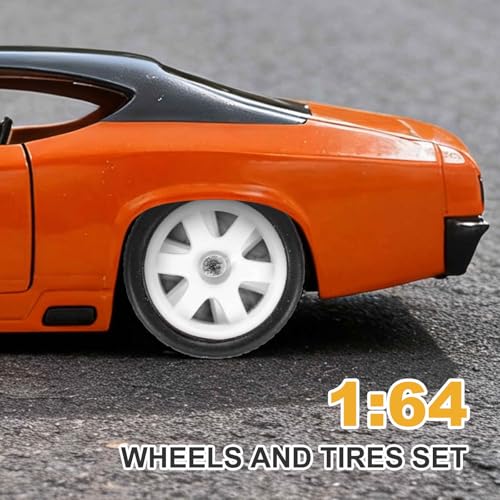 MECCANIXITY 4 Set 1/64 Wheels and Tires Set, Real Riders Rims Includes Axles for RC Diecast Car DIY Model, White Rims - color: White Rims