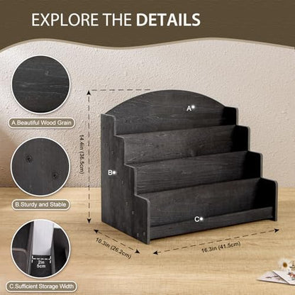 PUERSI Greeting Card Display Stand Holder - 4-Tier Wooden Organizer Rack - color: Black