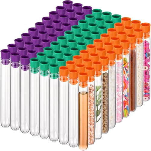 Flutesan 90 Pack Halloween Test Tubes Clear Plastic with Caps for Shots