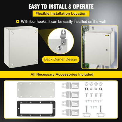 VEVOR NEMA Steel Enclosure, 20 x 16 x 8'' NEMA 4X Steel Electrical Box, IP66 Waterproof & Dustproof, Outdoor/Indoor Electrical Junction Box, with Mounting Plate - size: 20 x 16 x 8