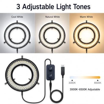Microscope LED Ring Light Illuminator, USB 5V 144 LED Color Temperature Adjustable, 4 Zone RGB, Focus Lamp Source for Monocular Binocular Trinocular Stereo Microscope Vision Scientific (144 CW WW) - color: 144 LED CW WW